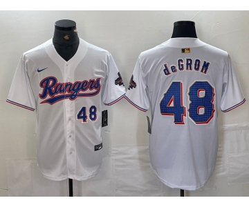 Men's Texas Rangers #48 Jacob deGrom Number White 2024 Gold Collection Limited Cool Base Jersey