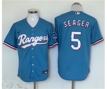 Men's Texas Rangers #5 Corey Seager Blue With Patch Cool Base Stitched Jersey