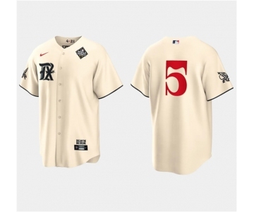 Men's Texas Rangers #5 Corey Seager Cream 2023 World Series City Connect Stitched Baseball Jersey