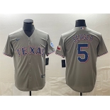 Men's Texas Rangers #5 Corey Seager Gray With Patch Cool Base Stitched Baseball Jersey