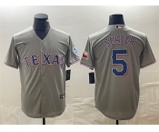 Men's Texas Rangers #5 Corey Seager Gray With Patch Cool Base Stitched Baseball Jersey