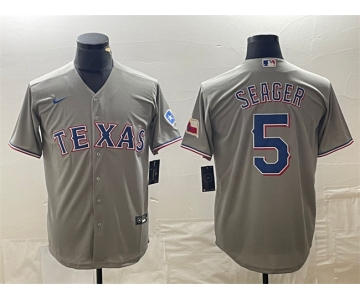 Men's Texas Rangers #5 Corey Seager Gray With Patch Cool Base Stitched Baseball Jersey