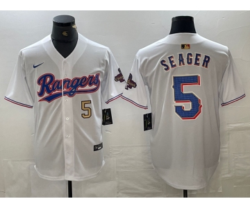 Men's Texas Rangers #5 Corey Seager Number White 2023 World Series Champions Cool Base Jerseys