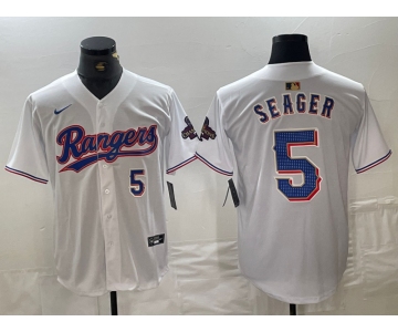 Men's Texas Rangers #5 Corey Seager Number White 2024 Gold Collection Limited Cool Base Jersey