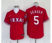 Men's Texas Rangers #5 Corey Seager Red With Patch Cool Base Stitched Baseball Jersey