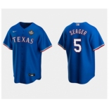 Men's Texas Rangers #5 Corey Seager Royal 2023 World Series Stitched Baseball Jersey