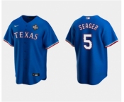 Men's Texas Rangers #5 Corey Seager Royal 2023 World Series Stitched Baseball Jersey