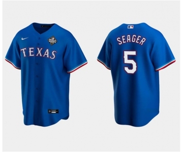 Men's Texas Rangers #5 Corey Seager Royal 2023 World Series Stitched Baseball Jersey