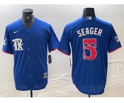 Men's Texas Rangers #5 Corey Seager Royal Blue 2023 City Connect Stitched Baseball Jersey