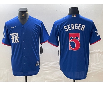 Men's Texas Rangers #5 Corey Seager Royal Blue 2023 City Connect Stitched Baseball Jersey