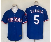 Men's Texas Rangers #5 Corey Seager Royal With Patch Cool Base Stitched Baseball Jersey