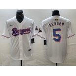 Men's Texas Rangers #5 Corey Seager White 2023 World Series Champions Cool Base Jersey