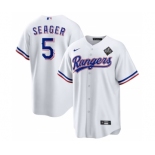 Men's Texas Rangers #5 Corey Seager White 2023 World Series Stitched Baseball Jersey