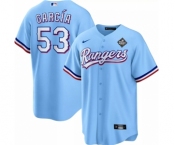 Men's Texas Rangers #53 Adolis García Blue 2023 World Series Cool Base Stitched Baseball Jersey