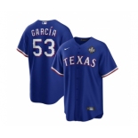 Men's Texas Rangers #53 Adolis García Royal 2023 World Series Stitched Baseball Jersey