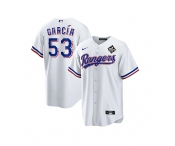 Men's Texas Rangers #53 Adolis García White 2023 World Series Stitched Baseball Jersey