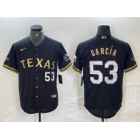 Men's Texas Rangers #53 Adolis Garcia Black Gold Cool Base Stitched Baseball Jersey