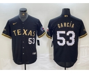 Men's Texas Rangers #53 Adolis Garcia Black Gold Cool Base Stitched Baseball Jersey