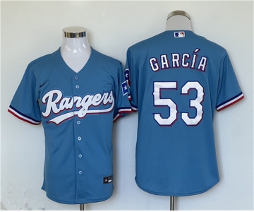 Men's Texas Rangers #53 Adolis Garcia Blue With Patch Cool Base Stitched Jersey