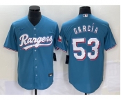 Men's Texas Rangers #53 Adolis Garcia Light Blue With Patch Cool Base Stitched Baseball Jersey