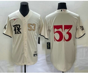 Men's Texas Rangers #53 Adolis Garcia Number Cream 2023 City Connect Cool Base Stitched Jersey1