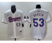 Men's Texas Rangers #53 Adolis Garcia Number White 2023 World Series Champions Cool Base Jersey