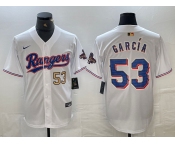 Men's Texas Rangers #53 Adolis Garcia Number White 2023 World Series Champions Cool Base Jerseys