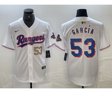 Men's Texas Rangers #53 Adolis Garcia Number White 2023 World Series Champions Cool Base Jerseys