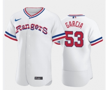 Men's Texas Rangers #53 Adolis Garcia White Throwback Stitched Flex Base Nike Jersey