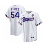 Men's Texas Rangers #54 Martín Pérez White 2023 World Series Stitched Baseball Jersey