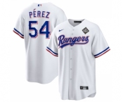 Men's Texas Rangers #54 Martín Pérez White 2023 World Series Stitched Baseball Jersey