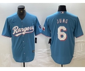 Men's Texas Rangers #6 Josh Jung Light Blue Team Logo Cool Base Jersey