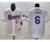 Men's Texas Rangers #6 Josh Jung Number White 2023 World Series Champions Cool Base Jersey