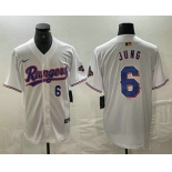 Men's Texas Rangers #6 Josh Jung Number White 2024 Gold Collection Limited Cool Base Jersey