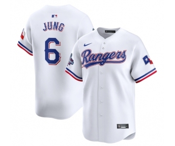 Men's Texas Rangers #6 Josh Jung White 2023 World Series Champions Stitched Baseball Jersey