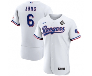 Men's Texas Rangers #6 Josh Jung White 2023 World Series Flex Base Stitched Baseball Jersey