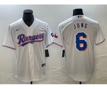 Men's Texas Rangers #6 Josh Jung White With Patch Cool Base Stitched Baseball Jersey