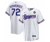 Men's Texas Rangers #72 Jonathan Hernández White 2023 World Series Stitched Baseball Jersey