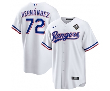 Men's Texas Rangers #72 Jonathan Hernández White 2023 World Series Stitched Baseball Jersey