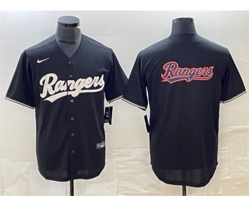 Men's Texas Rangers Black Team Big Logo Cool Base Stitched Baseball Jersey