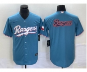 Men's Texas Rangers Blank Light Blue Stitched Cool Base Nike Jersey 1