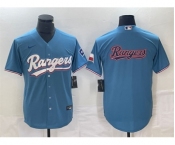 Men's Texas Rangers Blue Team Big Logo With Patch Cool Base Stitched Baseball Jersey