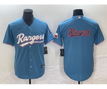 Men's Texas Rangers Blue Team Big Logo With Patch Cool Base Stitched Baseball Jersey