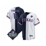 Men's Texas Rangers & Cowboys #11 Micah Parsons Navy White Splite 2023 World Series Splite Stitched Baseball Jersey图片名字错按描写