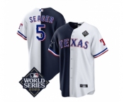 Men's Texas Rangers & Cowboys #5 Corey Seager Navy White 2023 World Series Splite Stitched Baseball Jersey