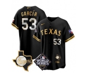 Men's Texas Rangers & Cowboys #53 Adolis García Black Gold 2023 World Series Splite Stitched Baseball Jersey