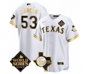 Men's Texas Rangers & Cowboys #53 Adolis García White 2023 World Series Splite Stitched Baseball Jersey