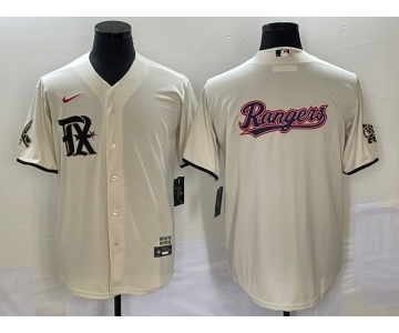 Men's Texas Rangers Cream Team Big Logo 2023 City Connect Cool Base Stitched Baseball Jersey