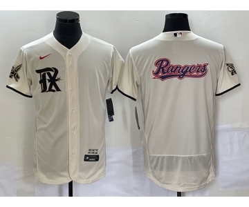 Men's Texas Rangers Cream Team Big Logo 2023 City Connect Flex Base Stitched Baseball Jersey