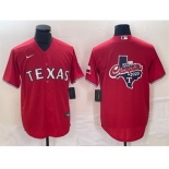 Men's Texas Rangers Red 2023 World Series Champions Big Logo With Patch Cool Base Stitched Baseball Jersey